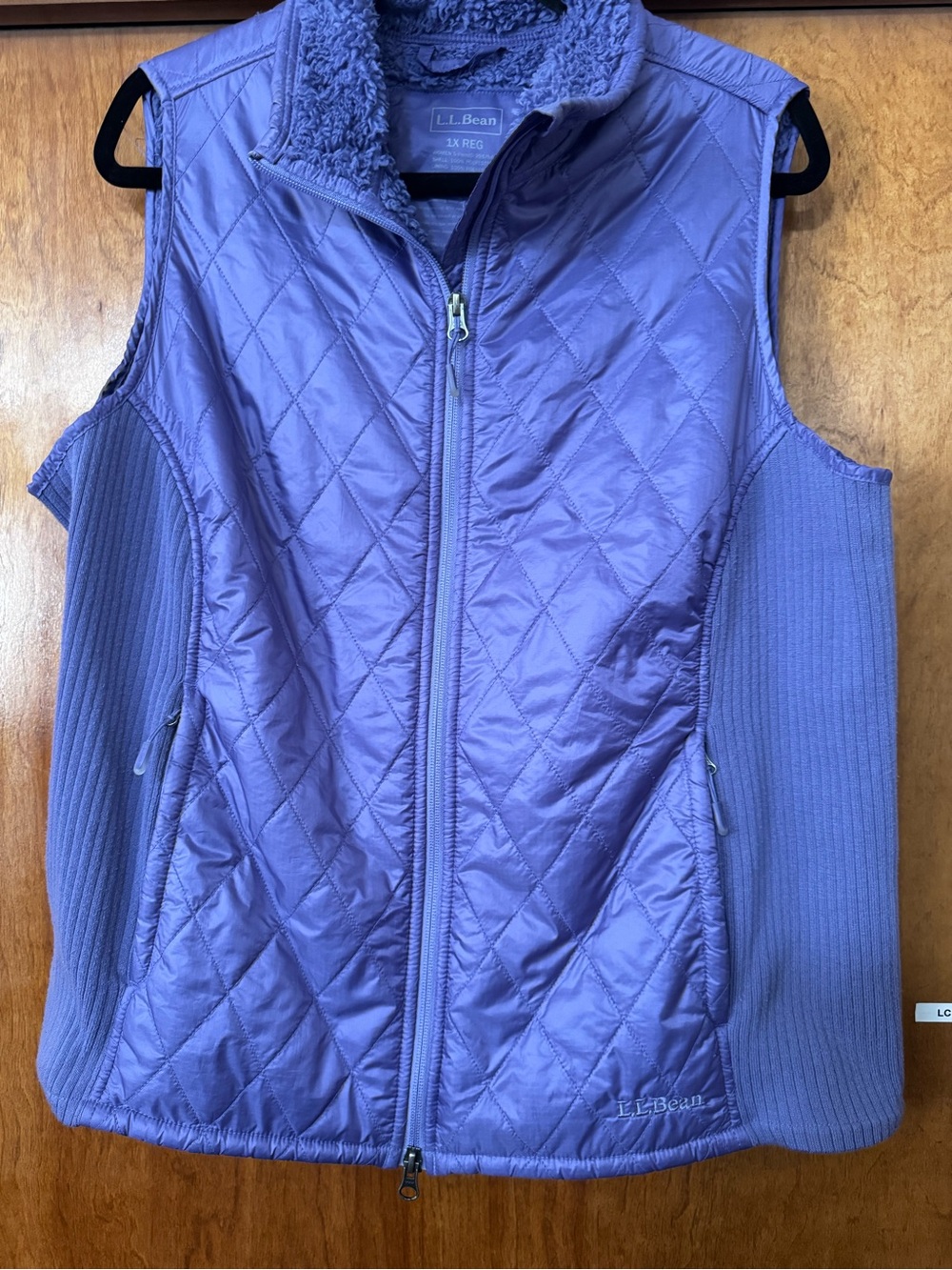 L.L. Bean Women's 1X Quilted Purple Lavender Vest Fleece Lined